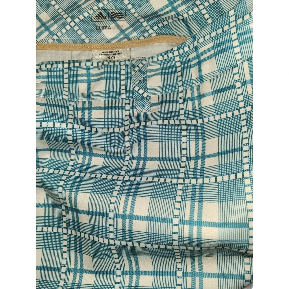 Adidas Climalite Golf Shorts Mens Sz 40 Plaid Grey Blue Athleisure Everyday Tall